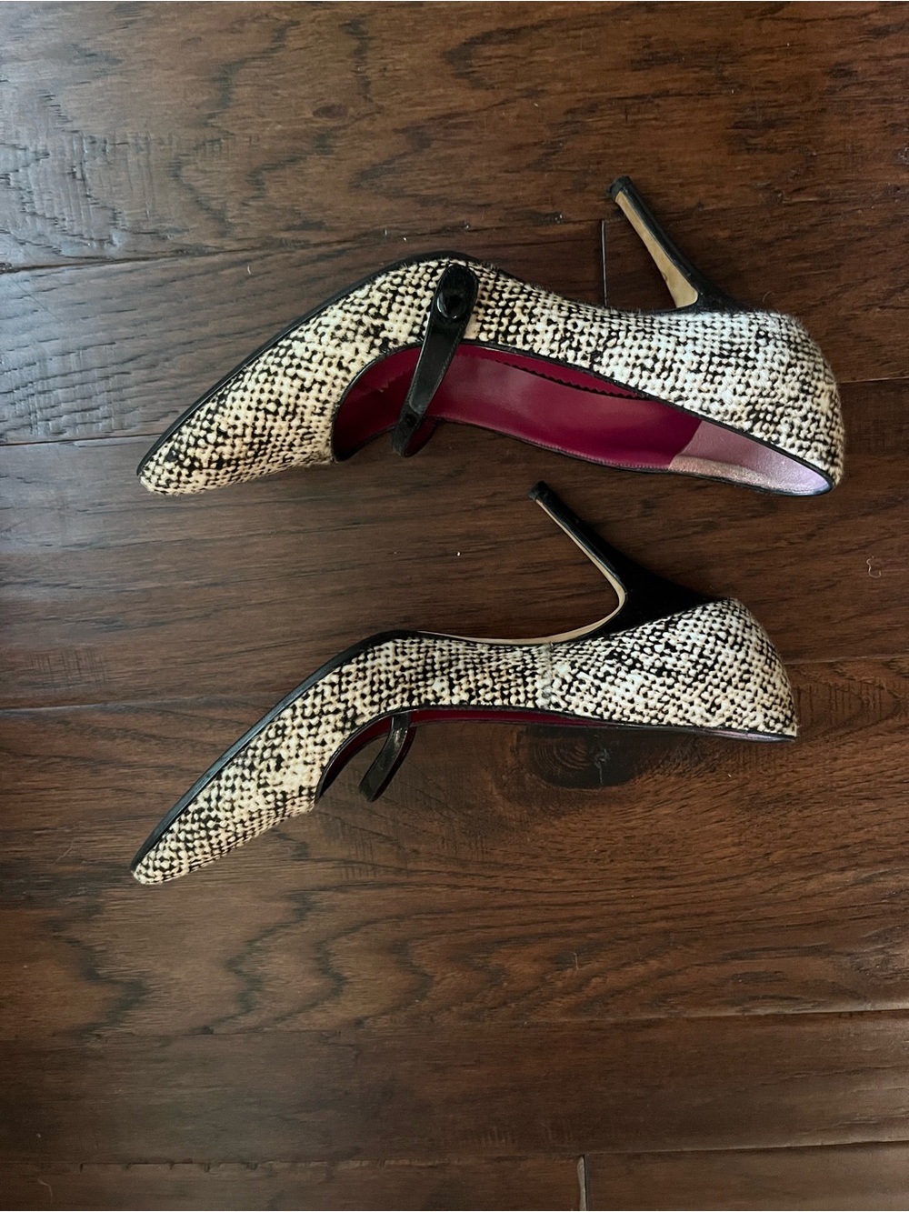 Manolo Blahnik Black and Cream Tweed Pointed Mary Jane Pumps - Picture 3 of 4